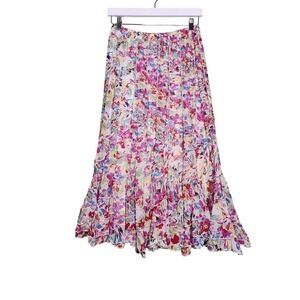 Dimri Skirt Midi Multicolor Pink Green Floral Pleated Festive Party Cottage S